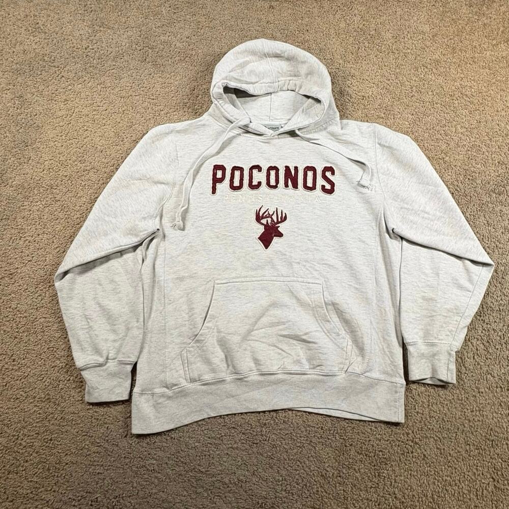 Poconos Pennsylvania Gray Hoodie Mens Size Medium‎ Artisans Deer Embroidered